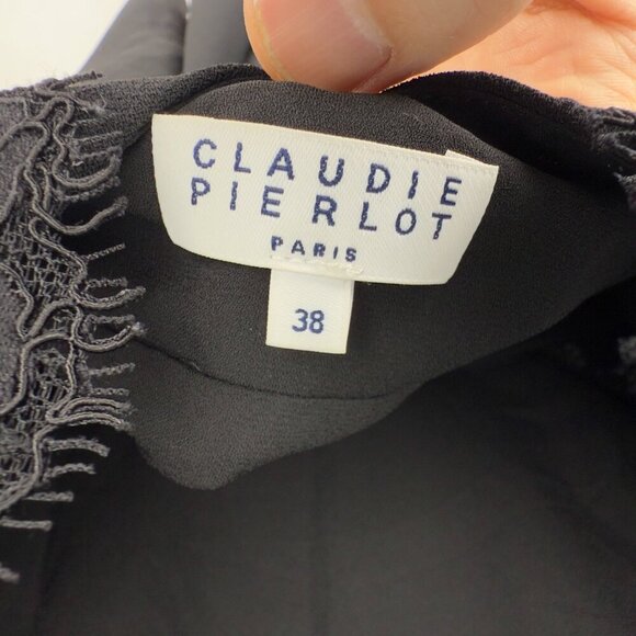 CLAUDIE PIERLOT Fitted Lace LBD Coktail Office Openback Black Minj Dress sz 38 - Picture 9 of 13